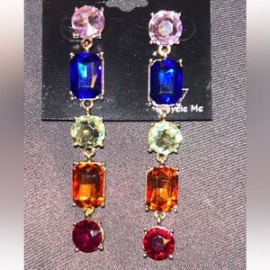 Guess Multicolor Gemstone Linear Drop Earrings NWT